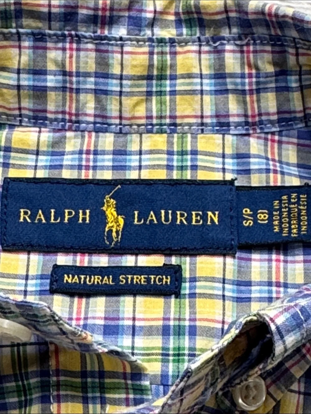 Ralph Lauren Boys Short Sleeve Plaid Button-Down Shirt in Yellow, Blue, & Green